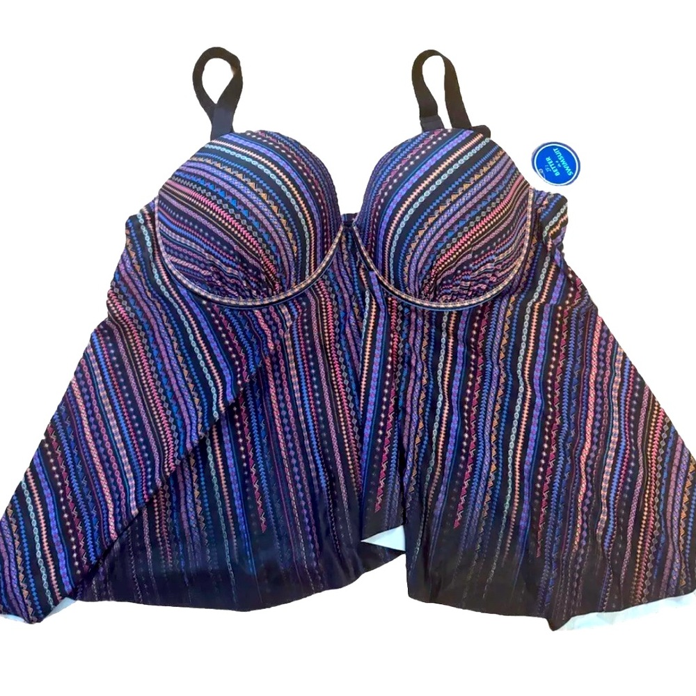 Swimsuits For All 2 Piece Tankini Size 18 Aztec Print Colorful Padded Bra Skirt